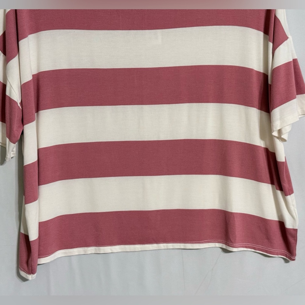 NWT Old Navy Short Sleeve Striped Top in Dusty Rose and Cream Size Large - Picture 4 of 10